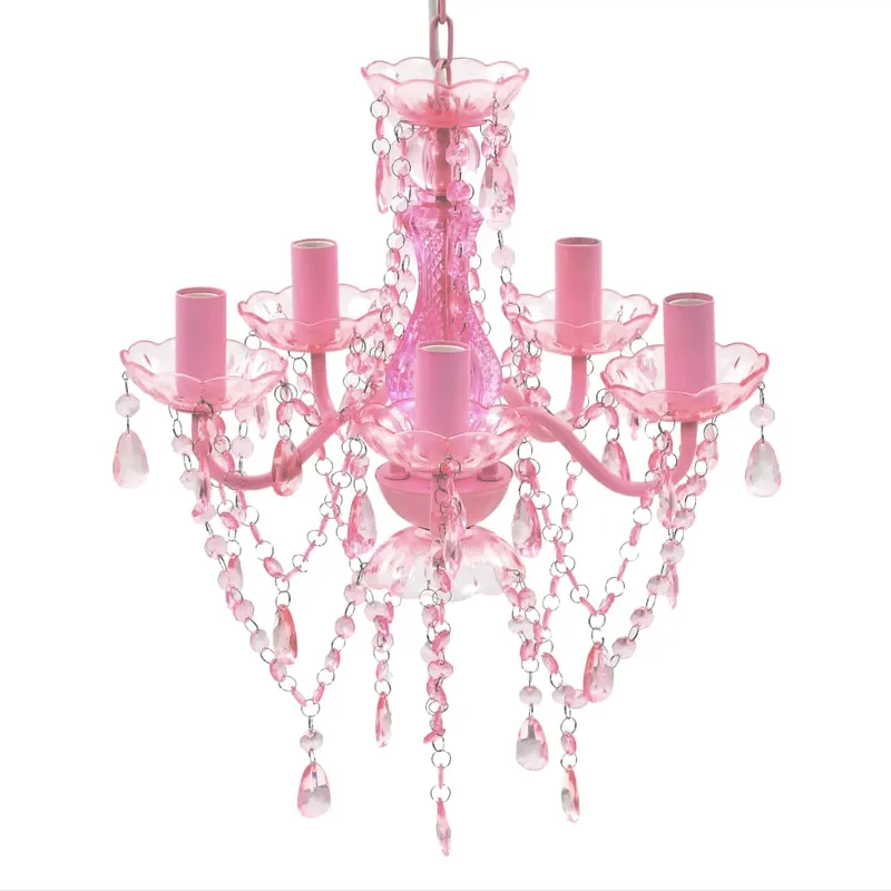 Lustra roz de cristal artificial cu 5 becuri