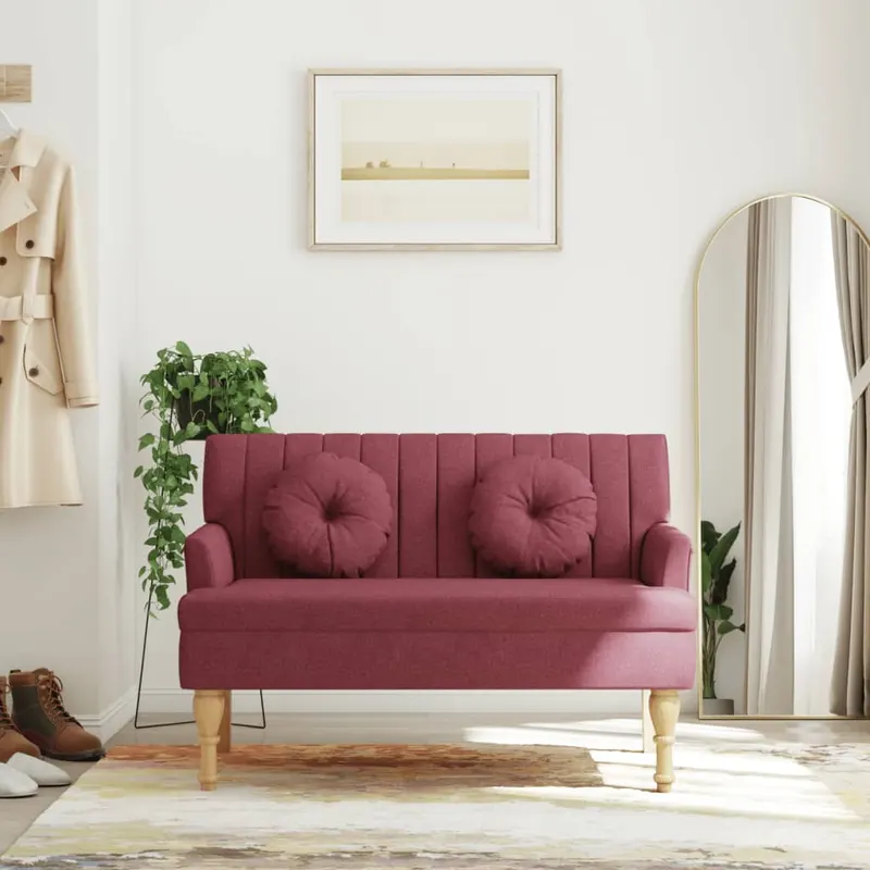 bancheta cu perne, rosu vin, 113x64,5x75,5 cm, textil