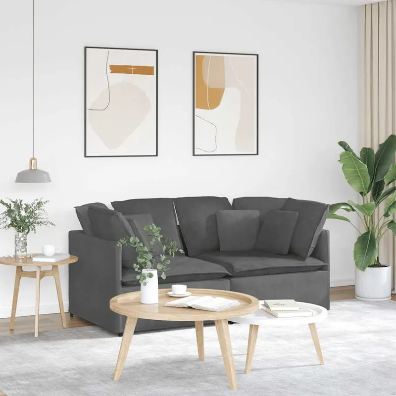 canapea modulara cu perne, gri inchis, tesatura velur