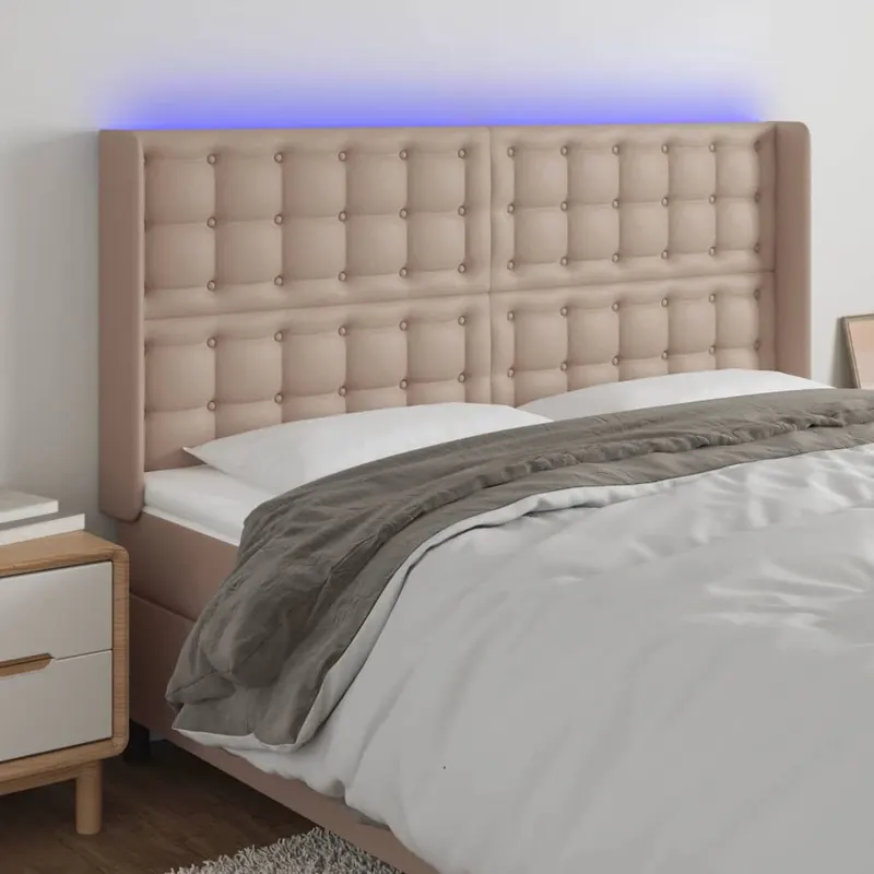 tablie de pat cu led, cappuccino, 147x16x118/128 cm, piele eco