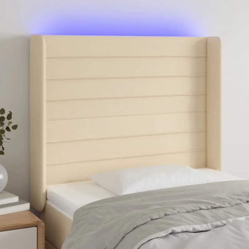 tablie de pat cu led, crem, 83x16x118/128 cm, textil