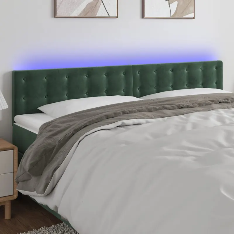 tablie de pat cu led, verde inchis, 180x5x78/88 cm, catifea
