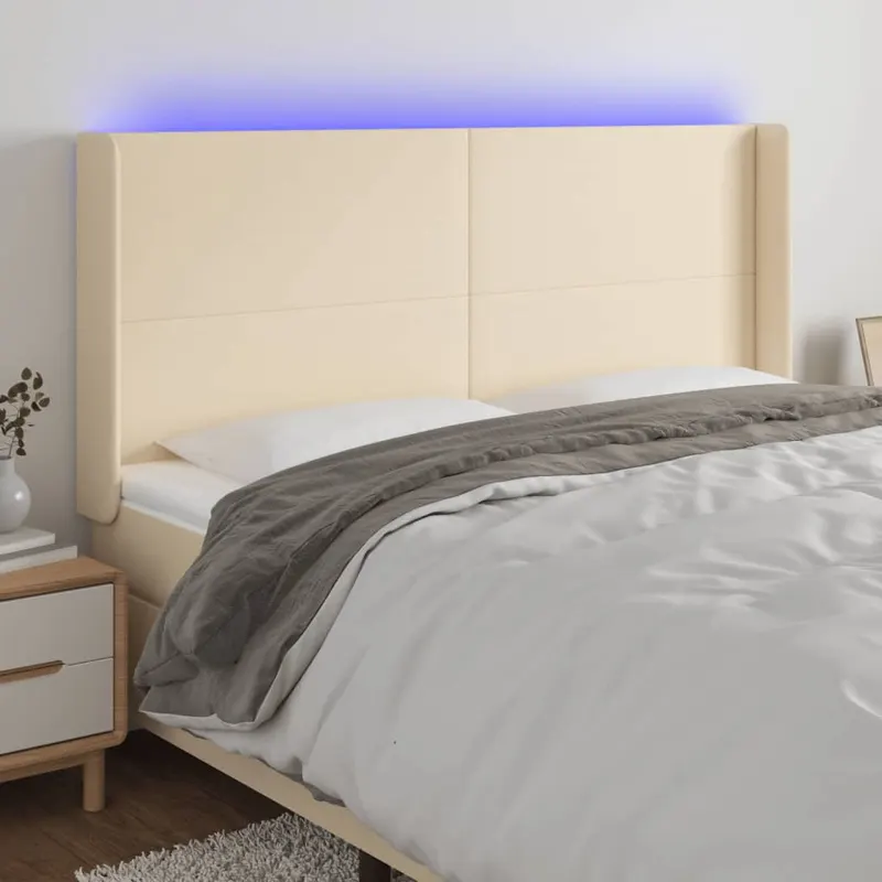 tablie de pat cu led, crem, 183x16x118/128 cm, textil