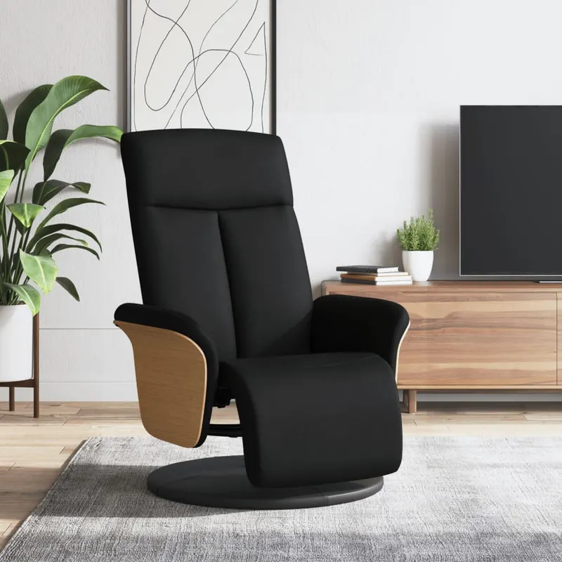 fotoliu rabatabil cu suport de picioare, negru, textil