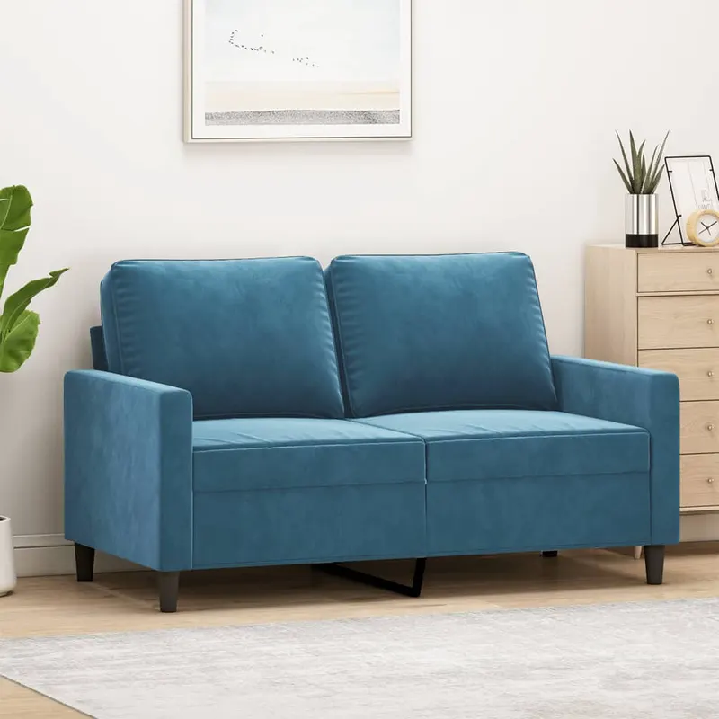 canapea cu 2 locuri, albastru, 120 cm, catifea
