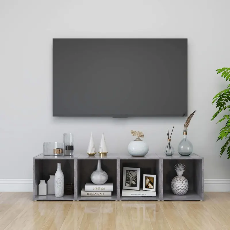 comode tv, 4 buc., gri beton, 37x35x37 cm, pal
