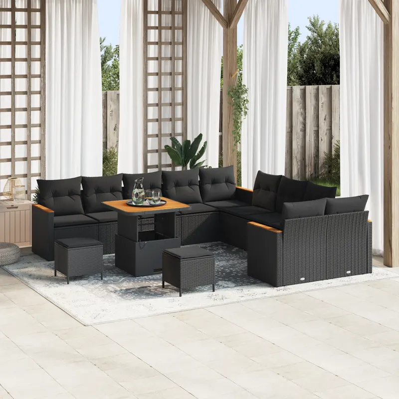 set canapele gradina cu perne negru ratan poliacacia