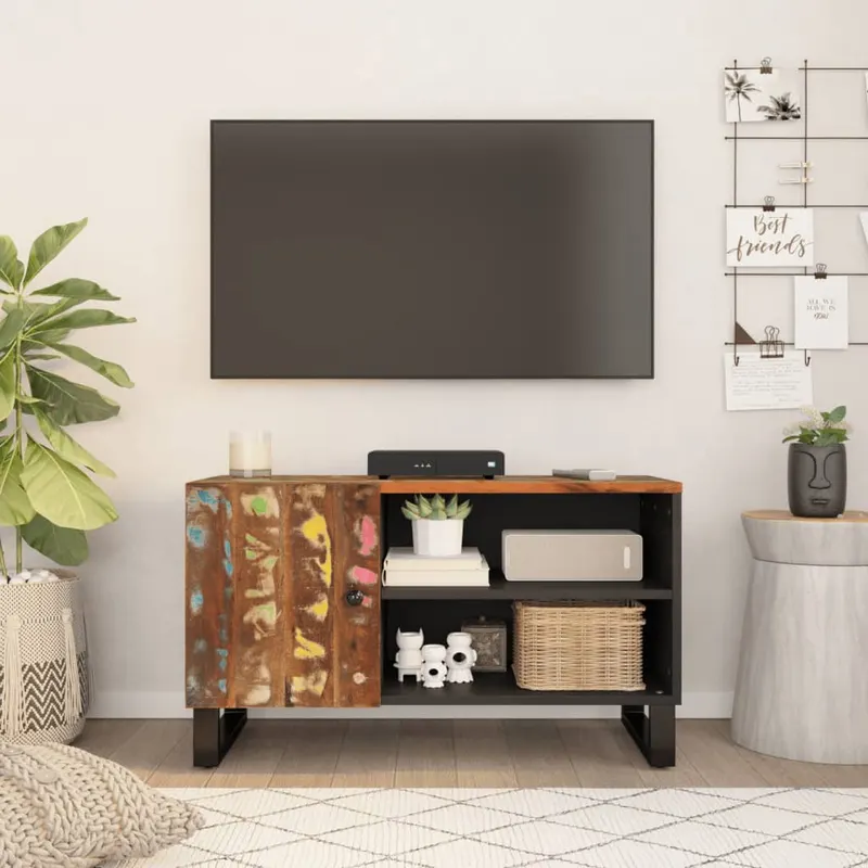 dulap tv, 80x33x46 cm, lemn masiv reciclat&lemn prelucrat