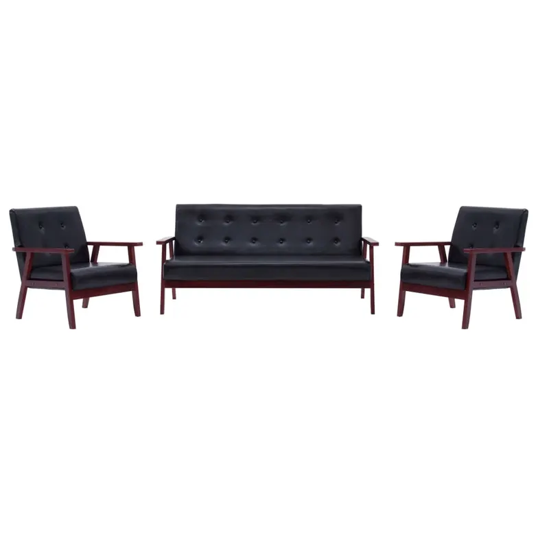 set canapea, 3 piese., negru, piele artificiala