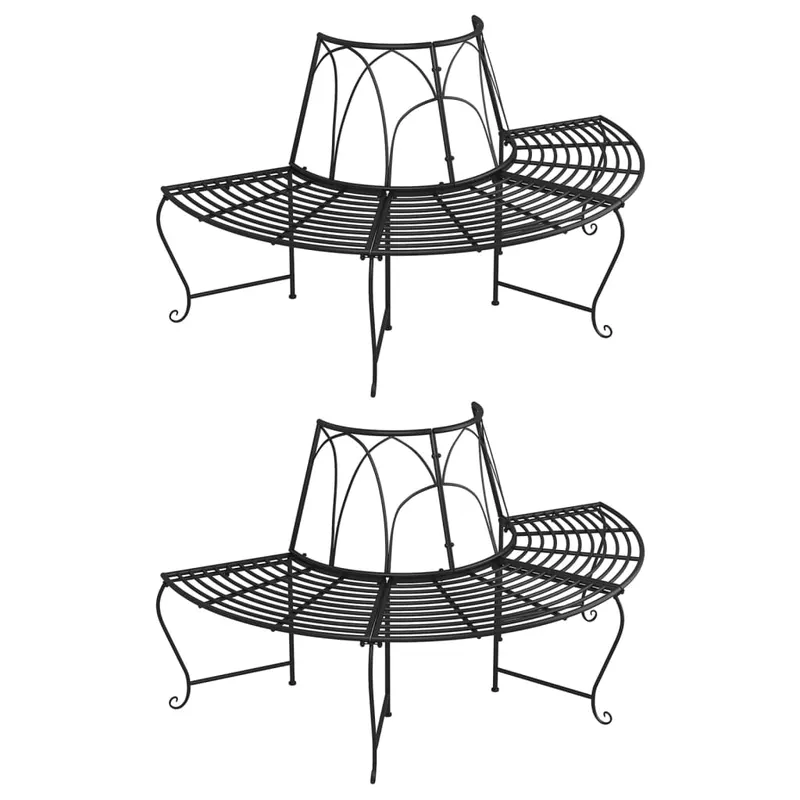 banca circulara de copac, 2 buc., negru, Ø159 cm, otel