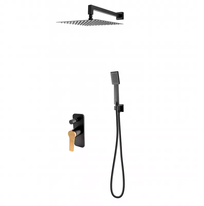 Sistem de dus FDesign Seppia FD1-SPA-7PSET-25, 1 2 , incastrat, 300 mm, 1 pulverizare, anti-calcar, mat, negru cupru