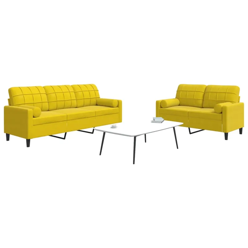 set de canapele cu perne/rulouri, 2 piese, galben, catifea