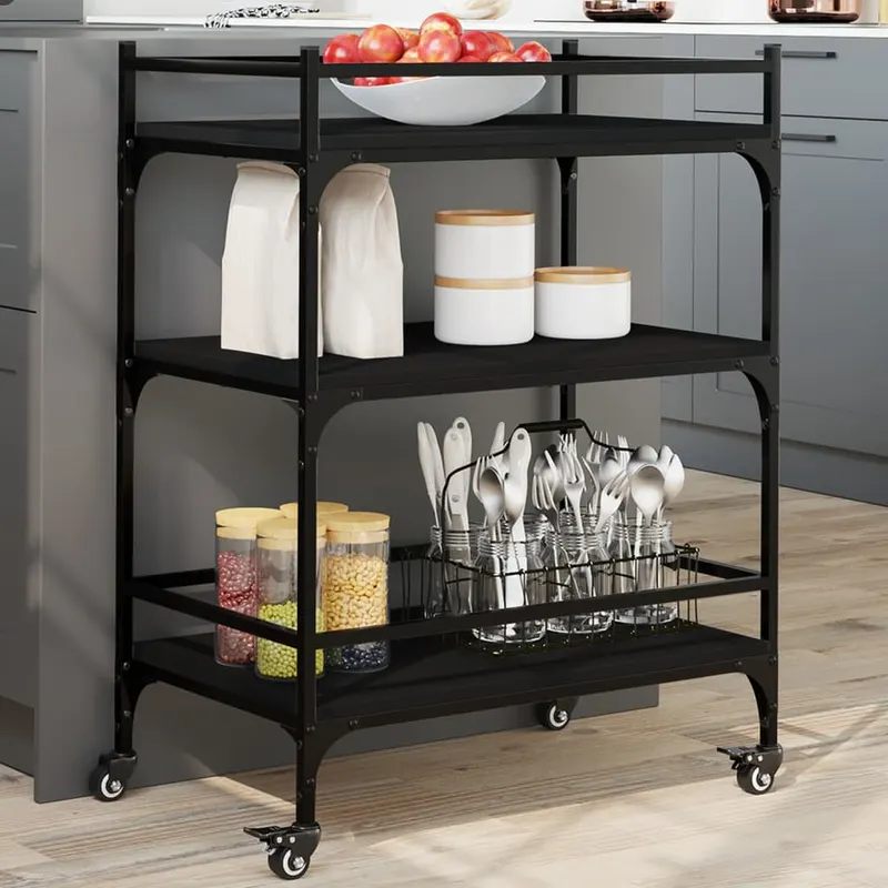 carucior de bucatarie, negru, 65x40x86,5 cm, lemn prelucrat