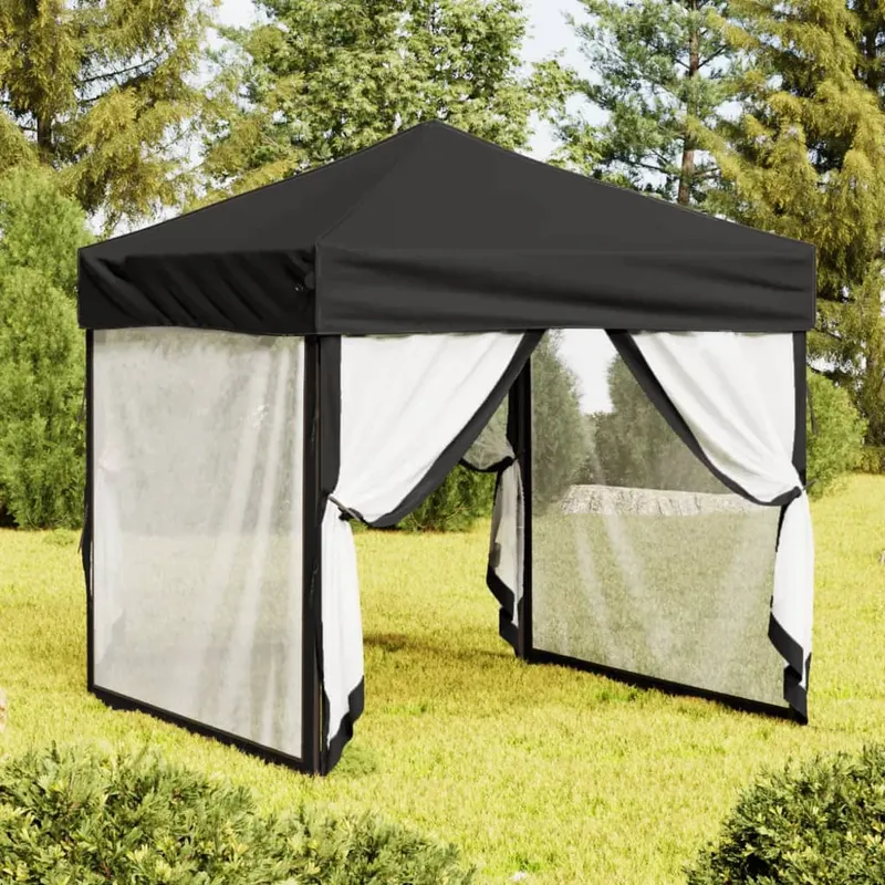 cort pliabil pentru petrecere, pereti laterali, negru, 2x2 m