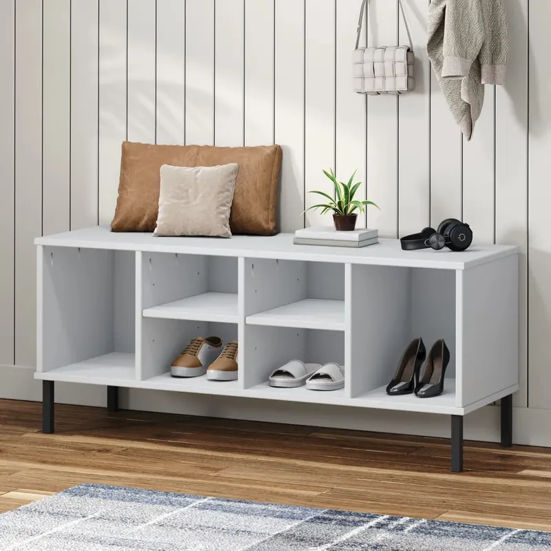 pantofar cu picioare metalice „oslo” alb 106x35x45 cm lemn