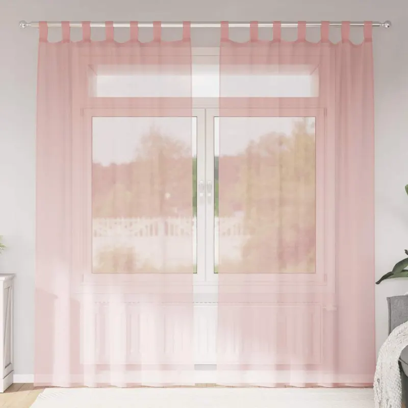 perdele voile cu buzunare pentru bare 2 buc roz