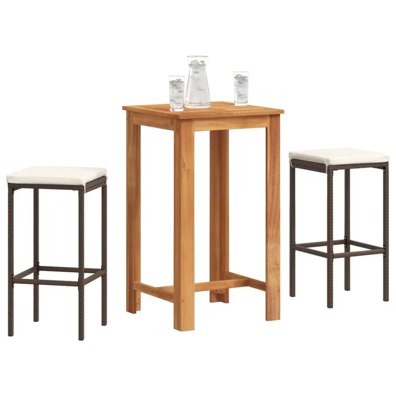 set bar de gradina, 3 piese, maro, lemn masiv acacia/ poliratan