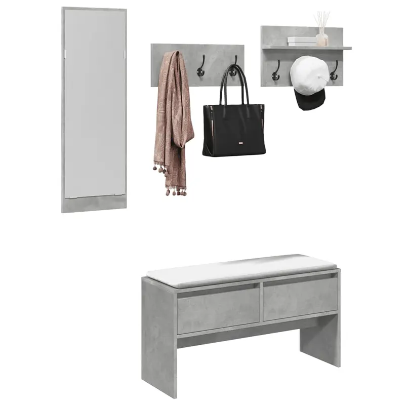 set de mobilier pentru hol, 4 piese, gri beton, lemn prelucrat