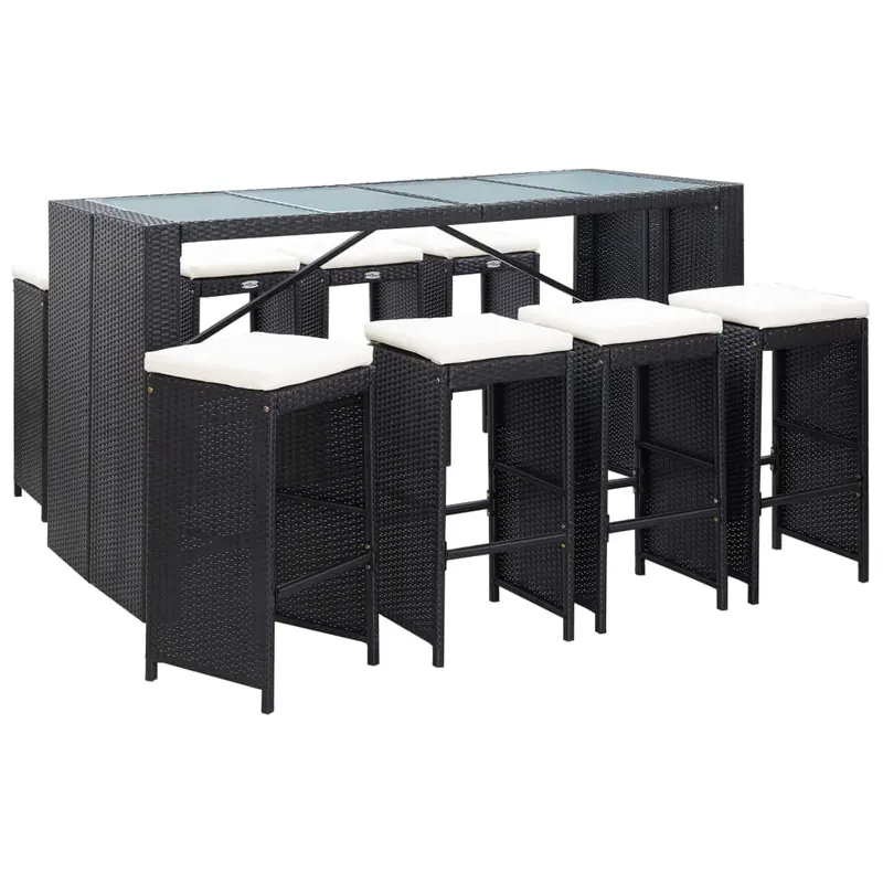 set mobilier de bar de exterior, negru, poliratan