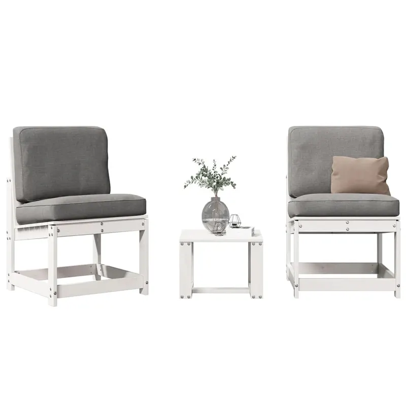 set mobilier de gradina, 3 piese, alb, lemn masiv de pin