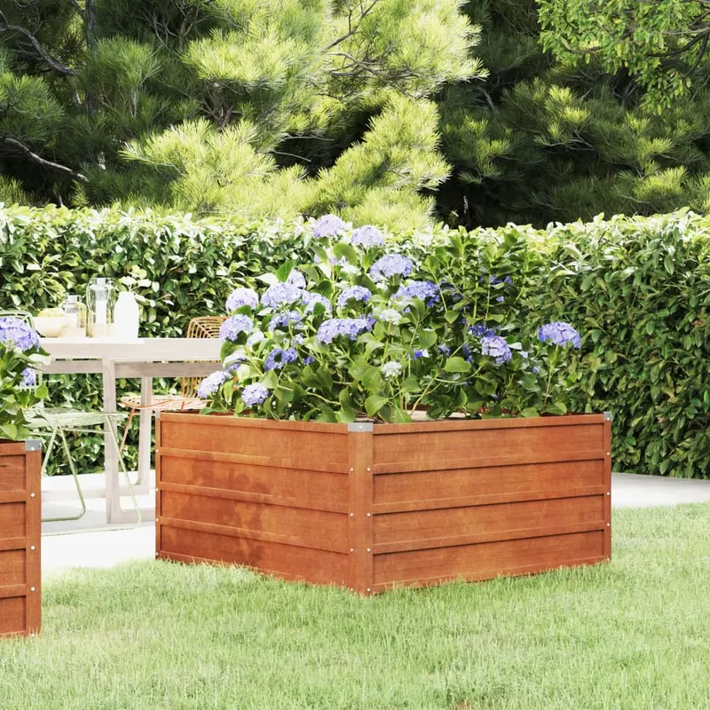 strat inaltat de gradina, ruginiu, 100x100x45 cm, otel corten