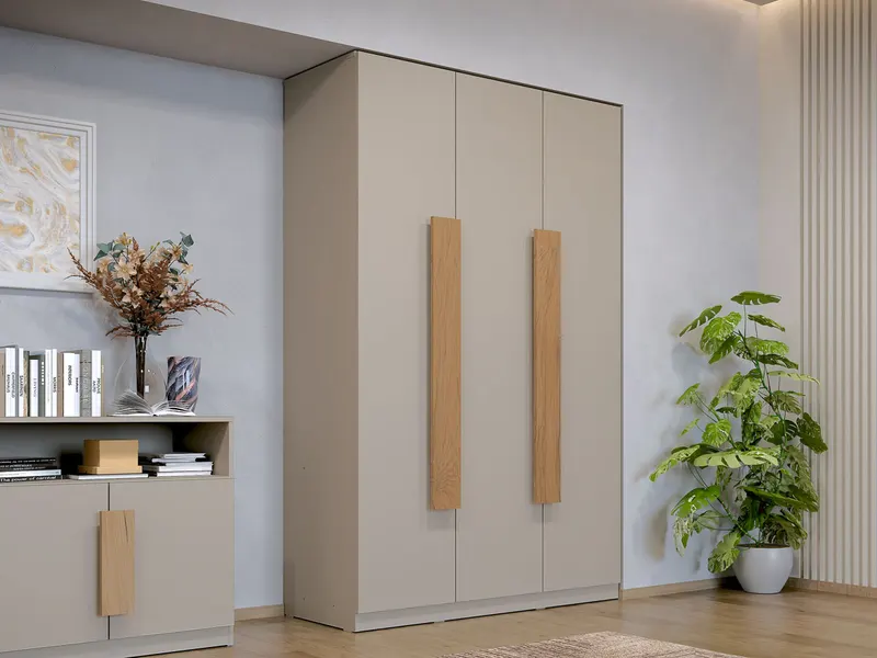 Dulap Dormitor Levi 3U - Bej/Casmir - 123x48x192 cm