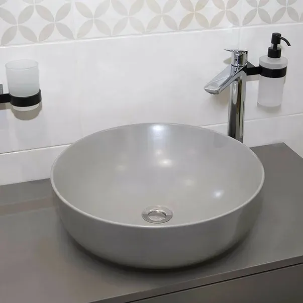 Lavoar pe blat Fluminia Amereta-MG, 41 cm, rotund, garantie 2 ani, gri mat