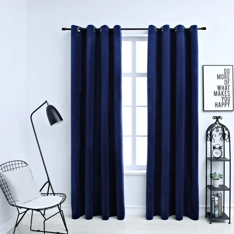 draperii opace cu inele, 2 buc., albastru, 140x225 cm, catifea