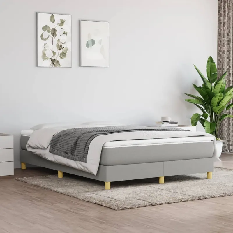 pat box spring cu saltea, gri deschis, 140x190 cm, textil