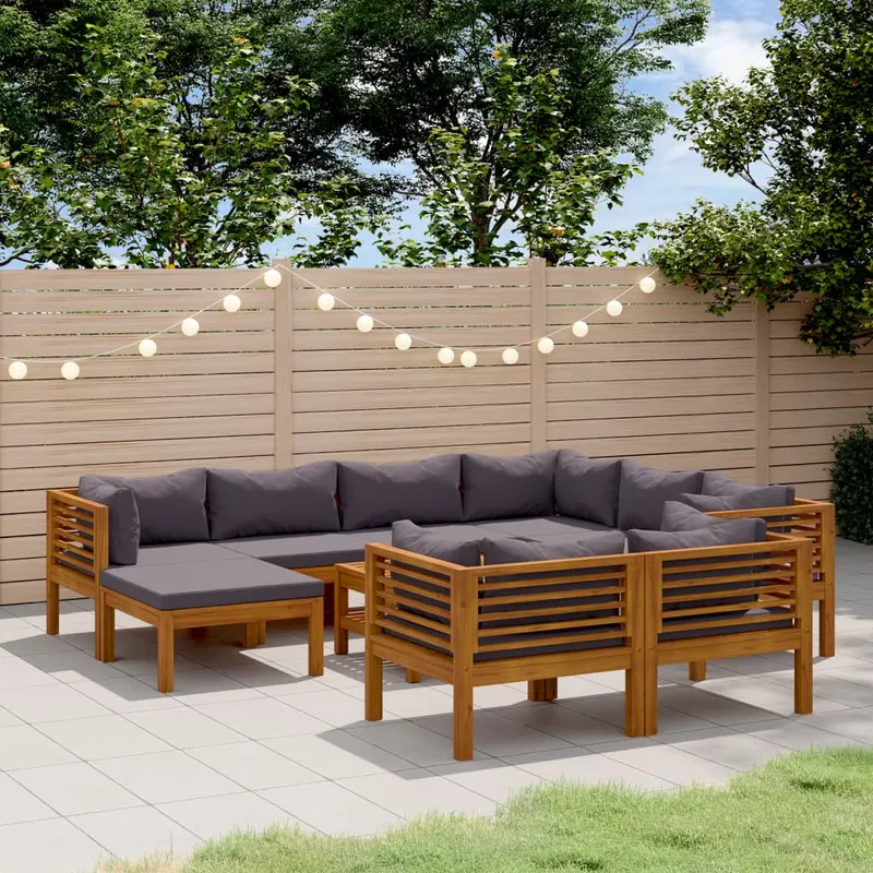 set mobilier gradina cu perne, 10 piese, lemn masiv de acacia