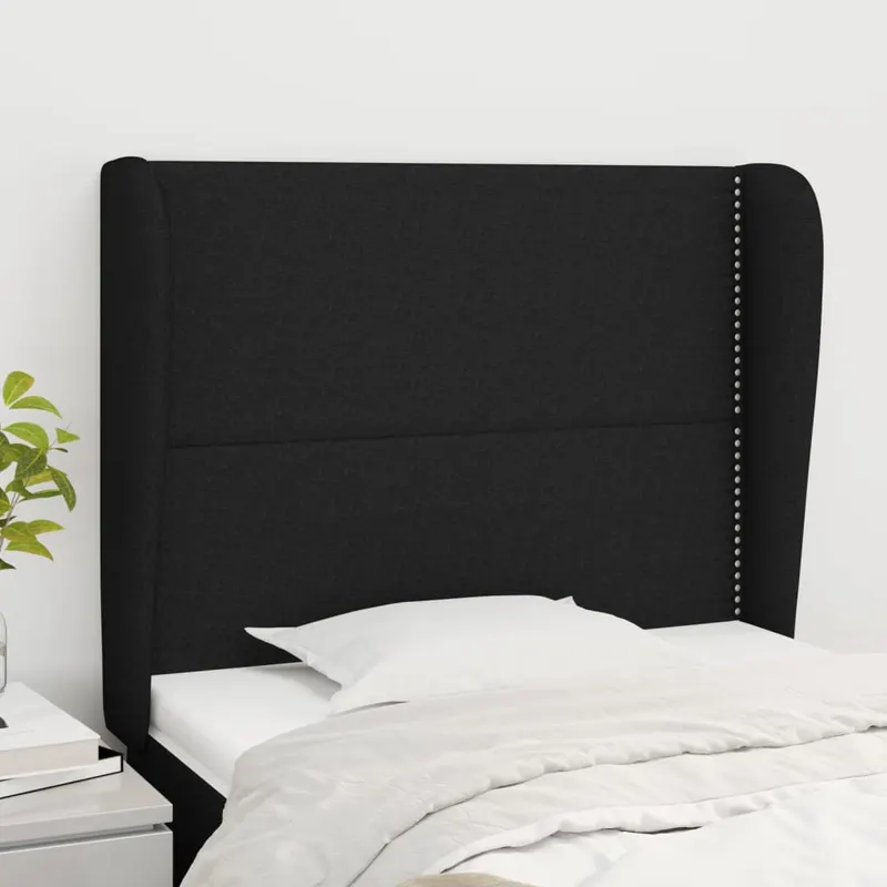 Tablie de pat cu aripioare, negru, 103x23x118/128 cm, textil