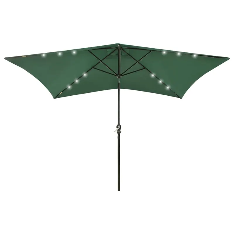 umbrela de soare cu stalp din otel & led-uri, verde, 2x3 m