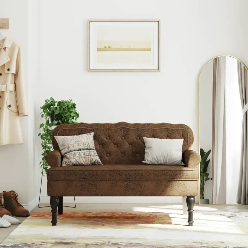 bancheta cu spatar maro 119,5x64,5x75 cm piele intoarsa eco.