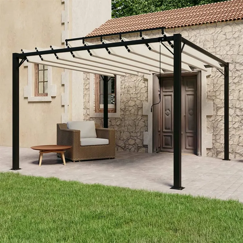 pavilion cu acoperis jaluzea, crem, 3x3 m, tesatura/aluminiu