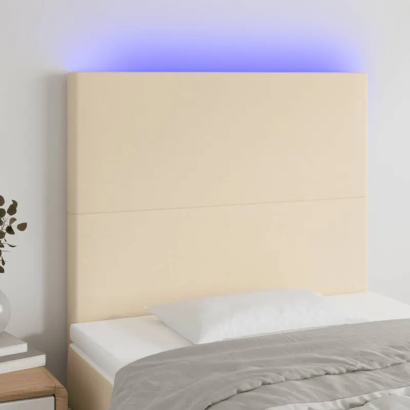 tablie de pat cu led, crem, 90x5x118/128 cm, textil