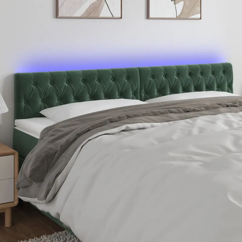 tablie de pat cu led, verde inchis, 180x7x78/88 cm, catifea