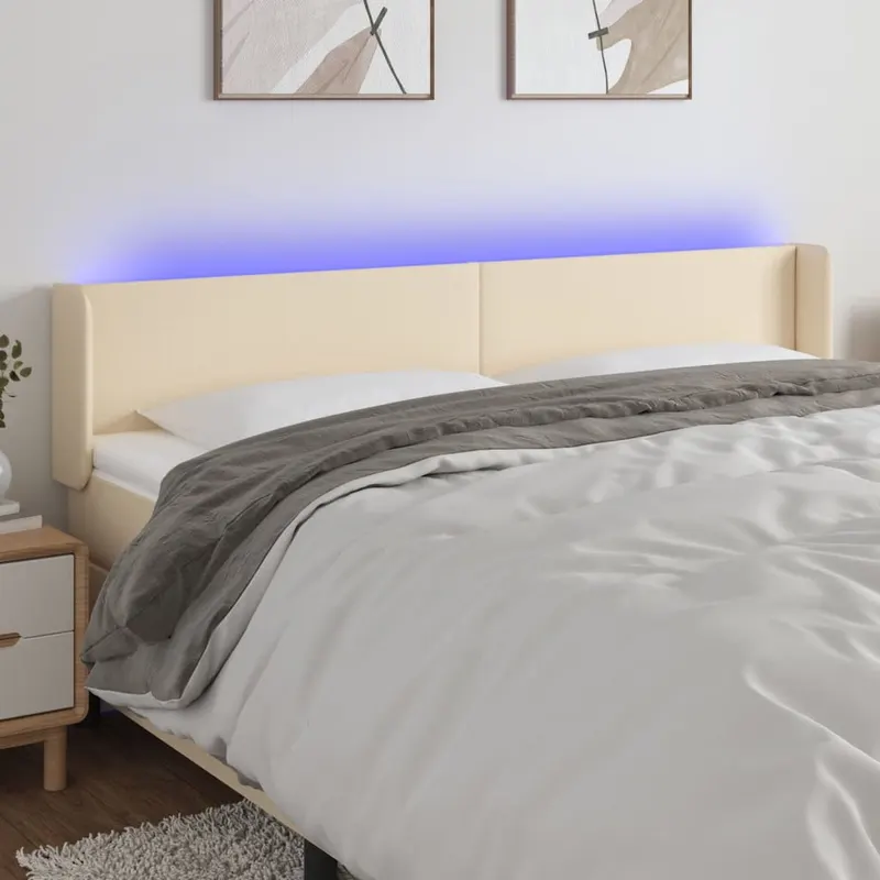 tablie de pat cu led, crem, 183x16x78/88 cm, textil