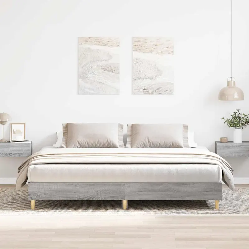 cadru de pat fara saltea gri sonoma 160x200cm lemn prelucrat