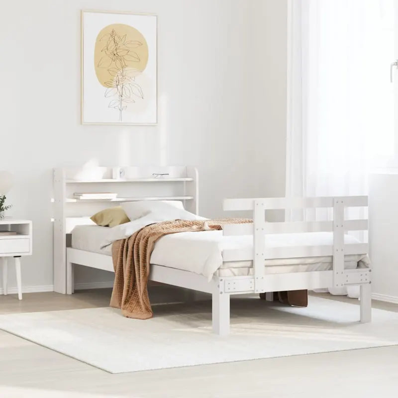 cadru de pat cu tablie, alb, 75x190 cm, lemn masiv de pin