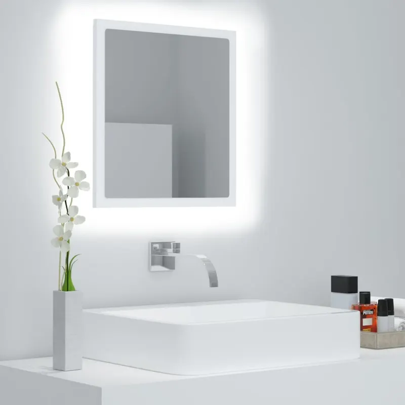 oglinda de baie cu led, alb, 40x8,5x37 cm, acril