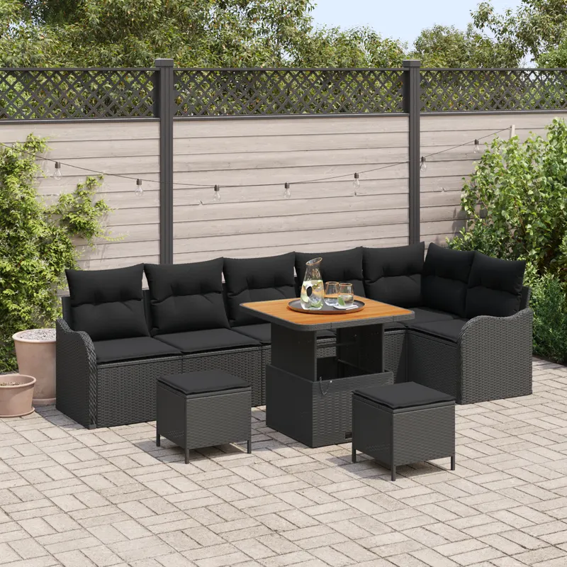 set canapele gradina cu perne negru ratan poliat acacia