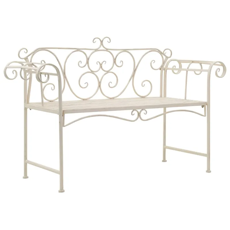 banca de gradina, alb vintage, 132 cm, metal