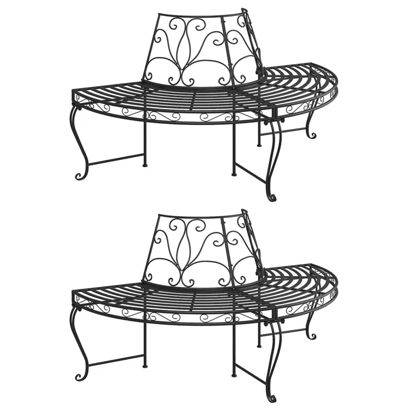 banca circulara de copac, 2 buc., negru, Ø160 cm, otel