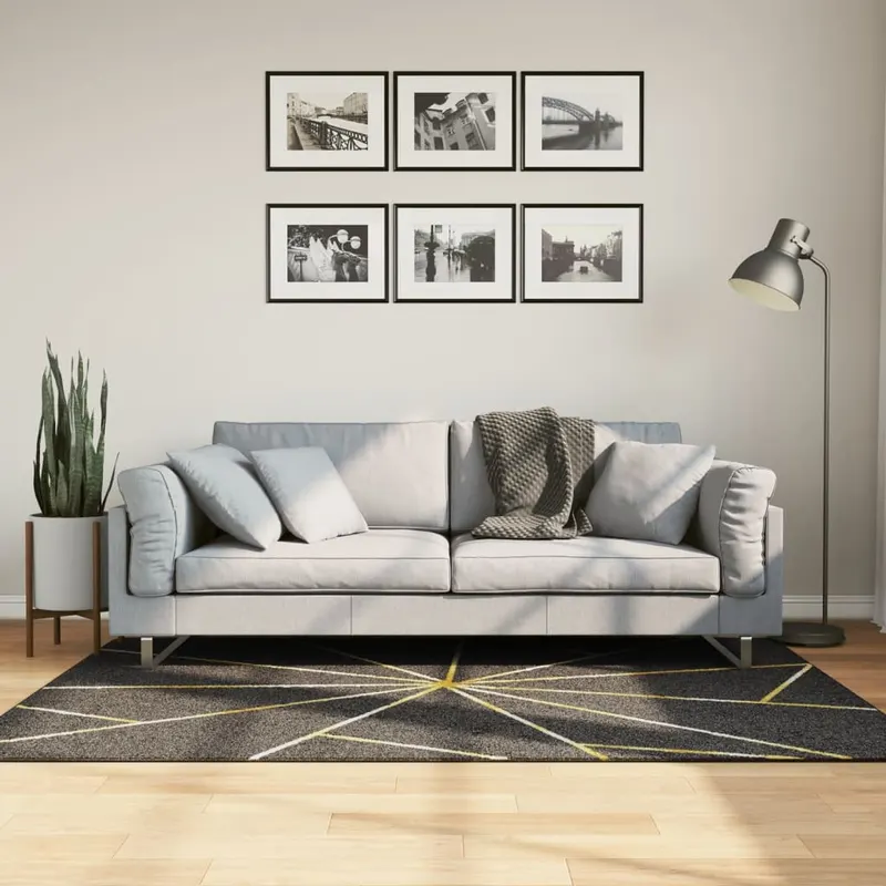 covor lavabil, negru si auriu, 120x180 cm, anti-alunecare