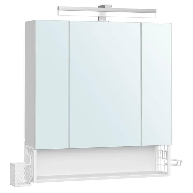 Dulap de baie de perete, cu oglinda si LED, prize si USB incorporate, 70x16x75 cm, alb