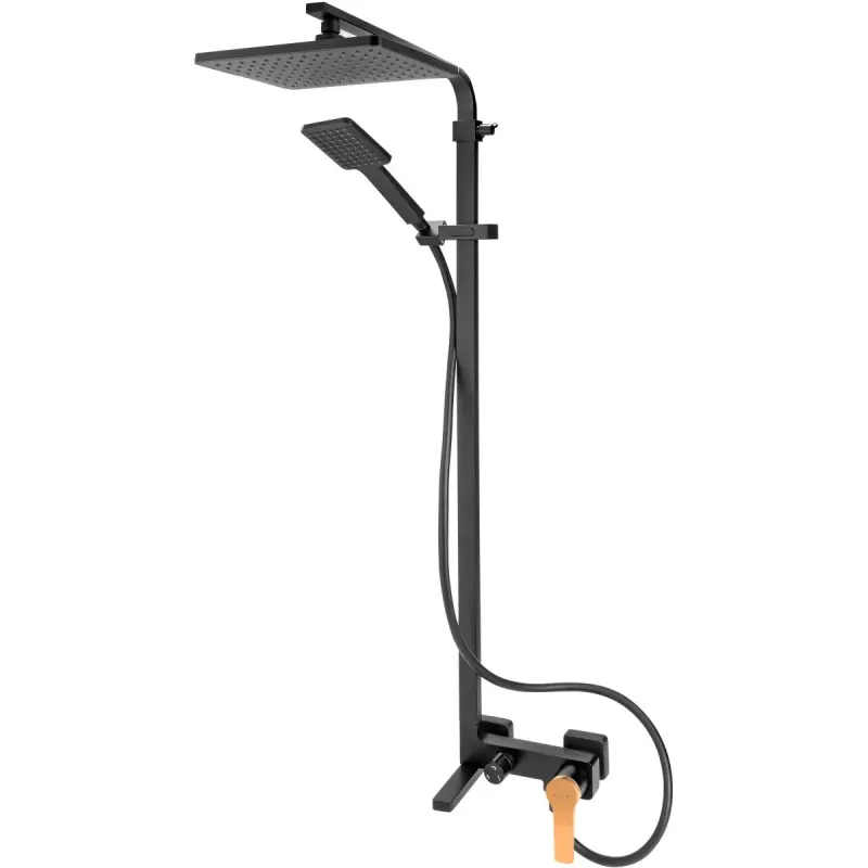 Sistem de dus Fdesign Seppia, aparent, 260 mm, pipa cada, 1 functie, mat, negru, FD1-SPA-7USET-25