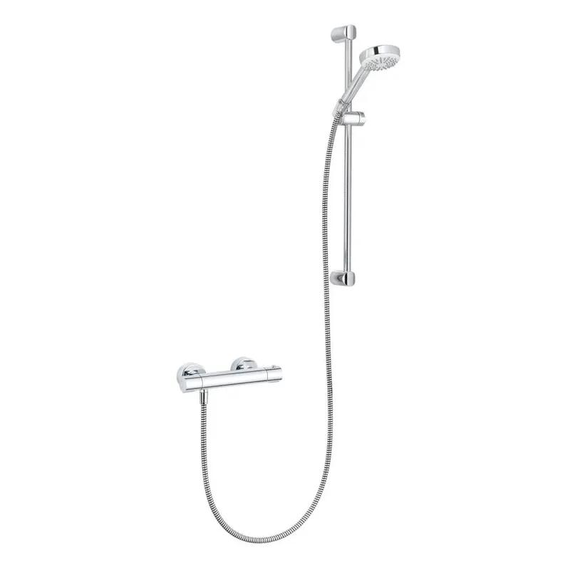 Set de dus Kludi Logo 1S cu baterie termostatata, bara 60 cm, para si furtun crom lucios