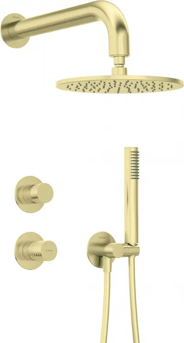 Set de dus incastrat, cu palarie, para de dus si baterie, auriu, Deante Silia Hexa