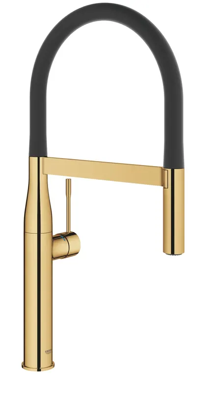 Baterie de bucatarie Grohe 30294GL0, Essence, 3 8 , inalta, tip C, dus extractabil, 2 functii, lucios, auriu