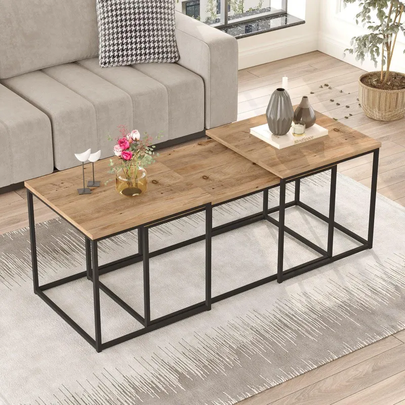Set Masuta de cafea Kimmich , Stejar, 3 piese, 90 x 45 x 45 - 50 x 48 x 50 cm - Stejar